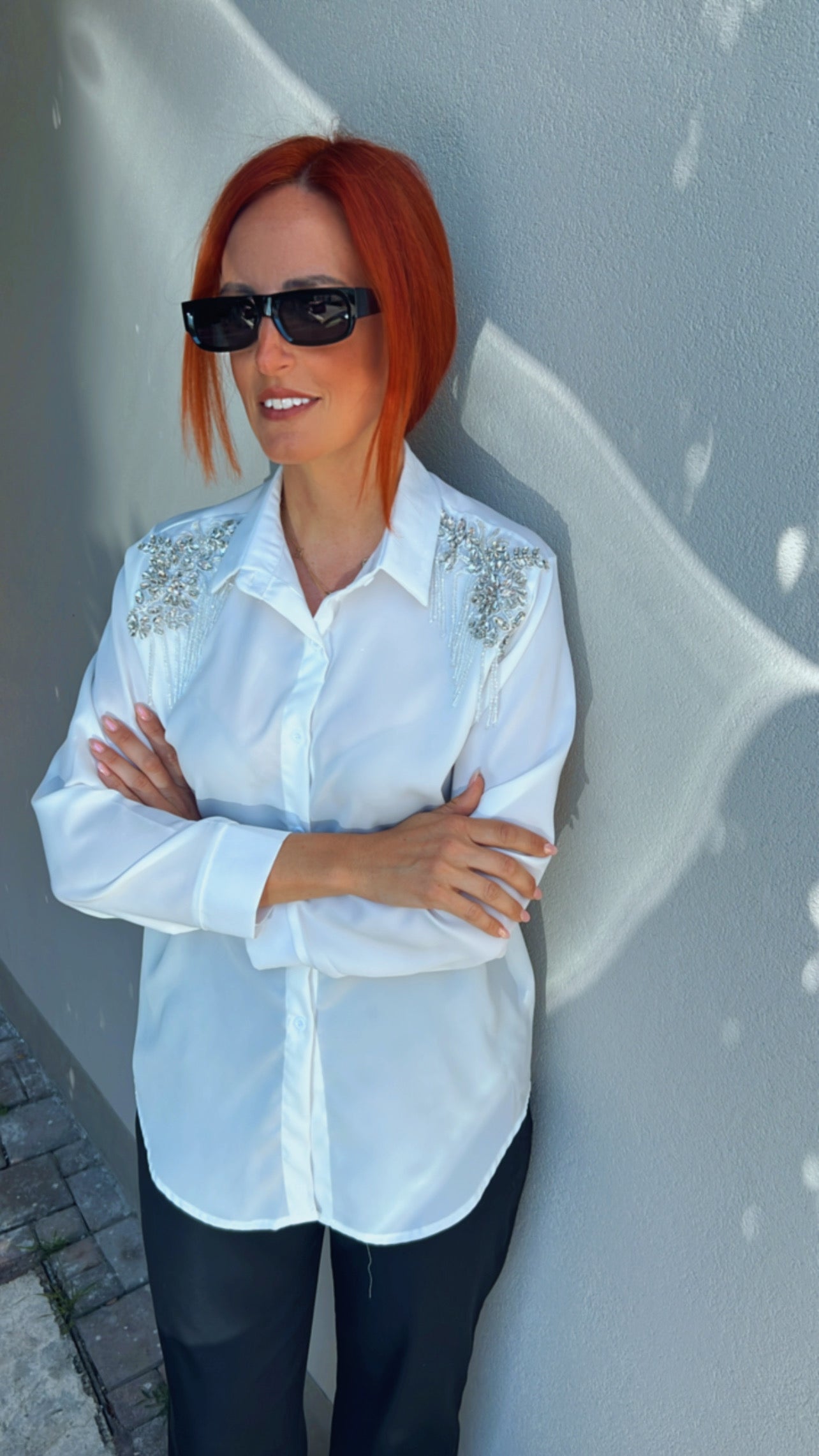 Rhinestone White Shirt Λευκή Πουκαμίσα με στρας