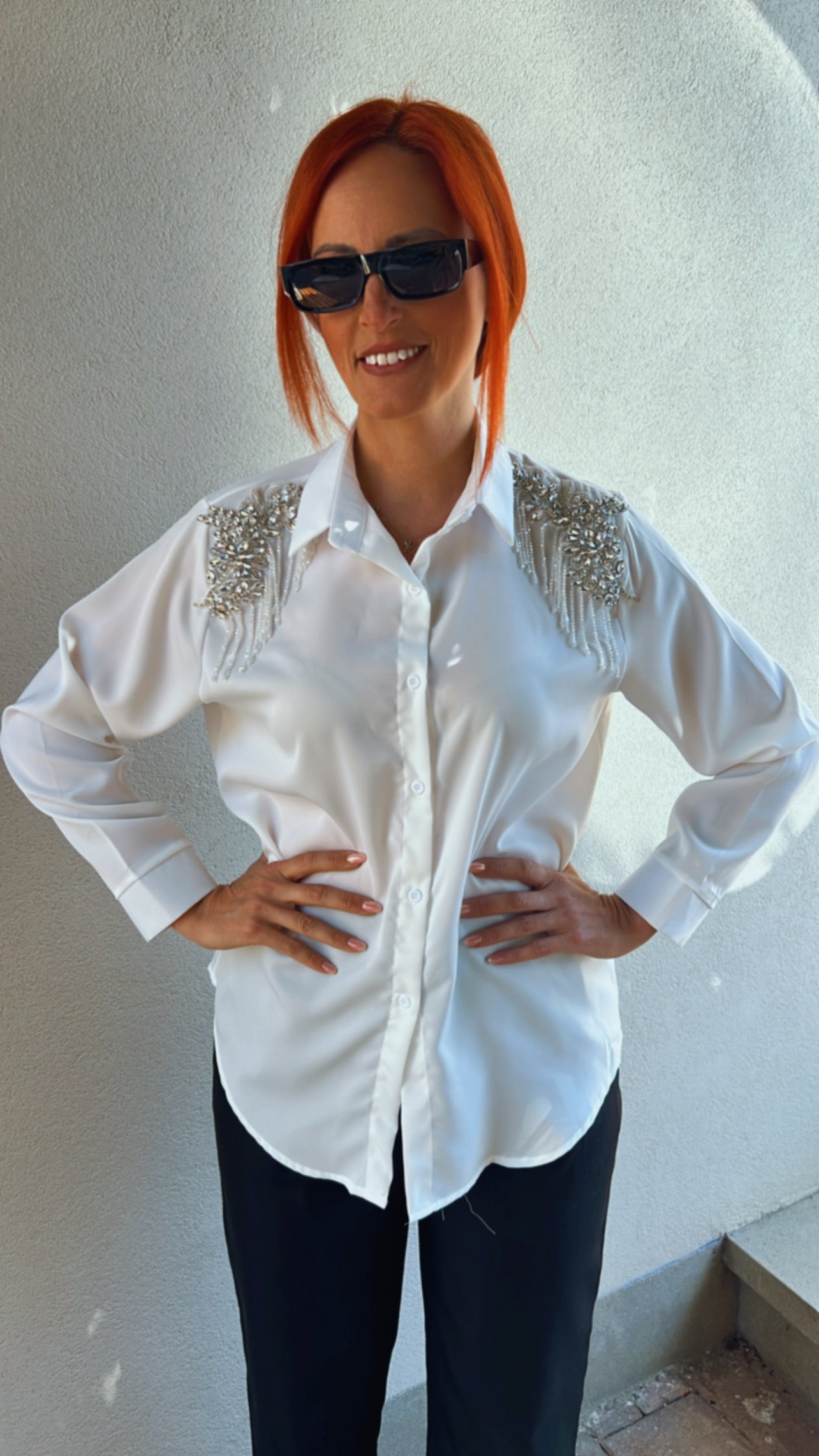 Rhinestone White Shirt Λευκή Πουκαμίσα με στρας