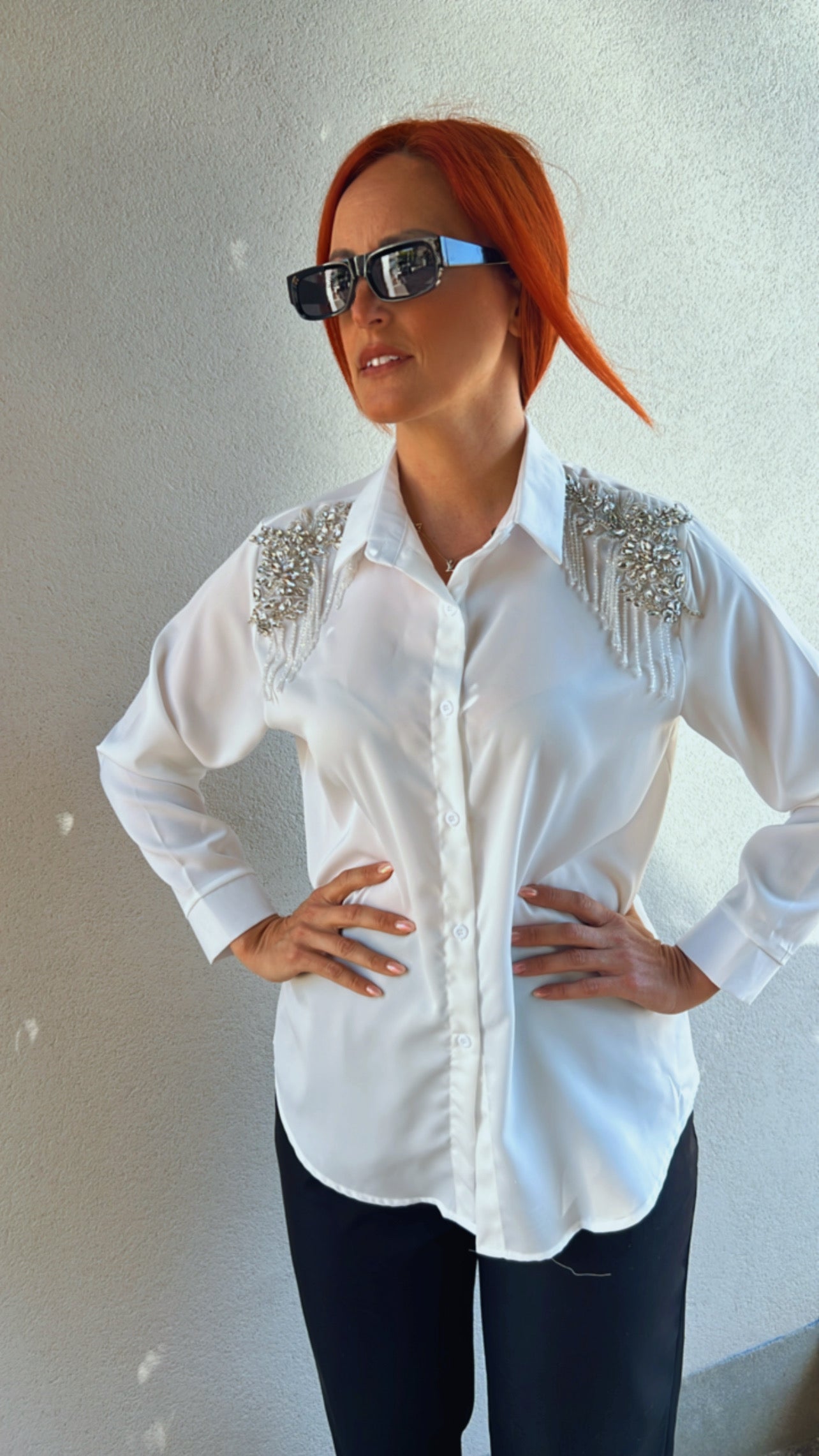 Rhinestone White Shirt Λευκή Πουκαμίσα με στρας