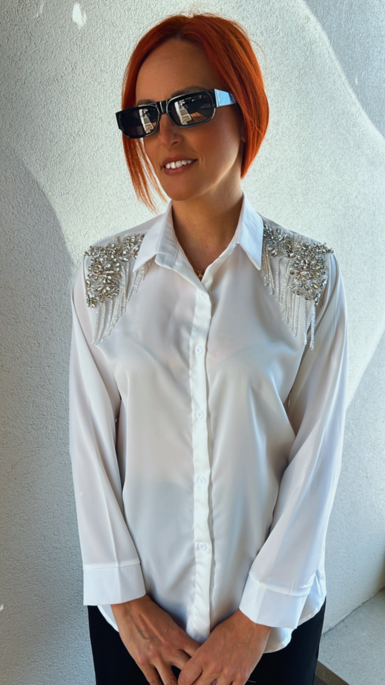 Rhinestone White Shirt Λευκή Πουκαμίσα με στρας