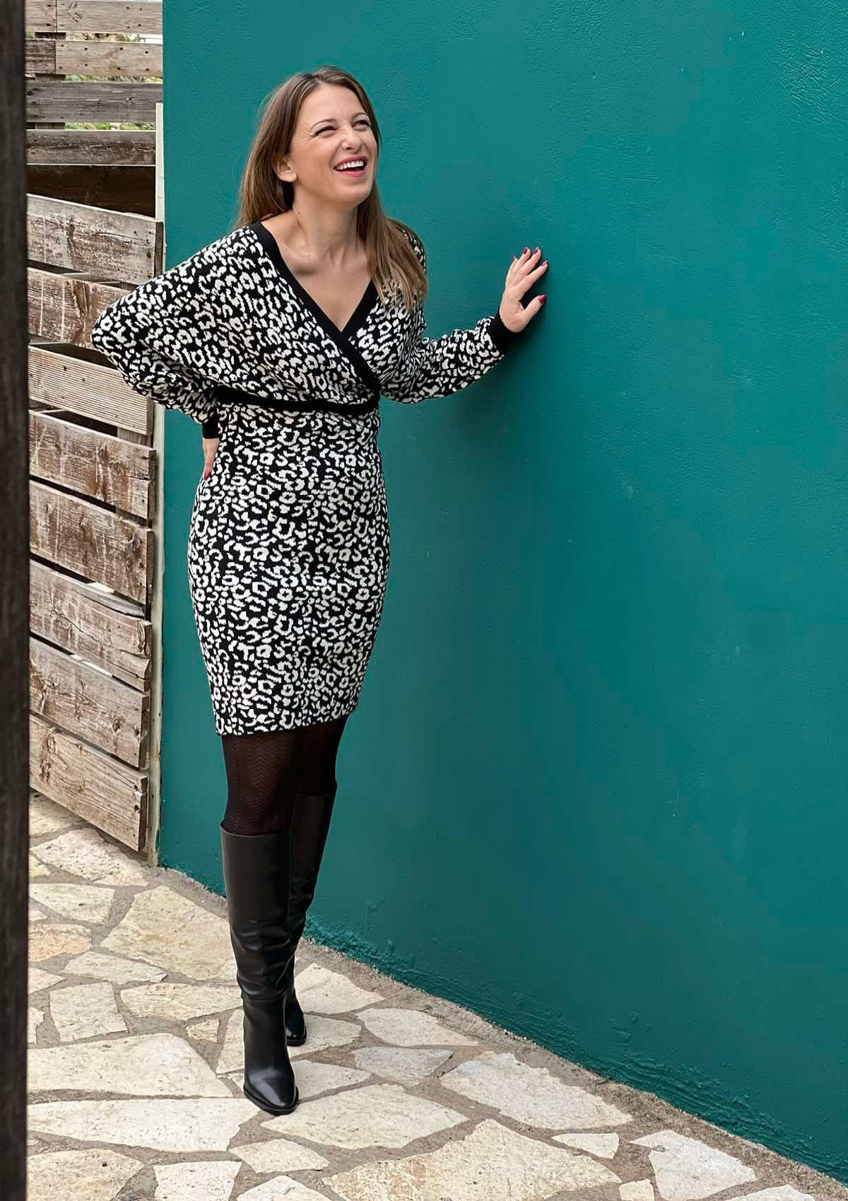 Animal Print Knitted Midi Dress Πλεκτό  φόρεμα