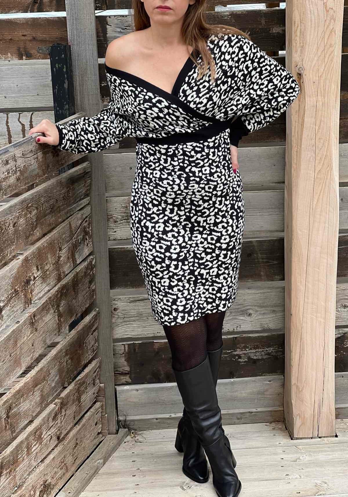 Animal Print Knitted Midi Dress Πλεκτό  φόρεμα