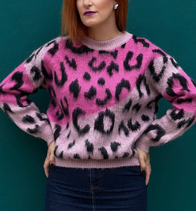 Pink Leo Sweater  Πουλόβερ Με  Ροζ Ανιμαλ Πριντ