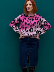 Pink Leo Sweater  Πουλόβερ Με  Ροζ Ανιμαλ Πριντ