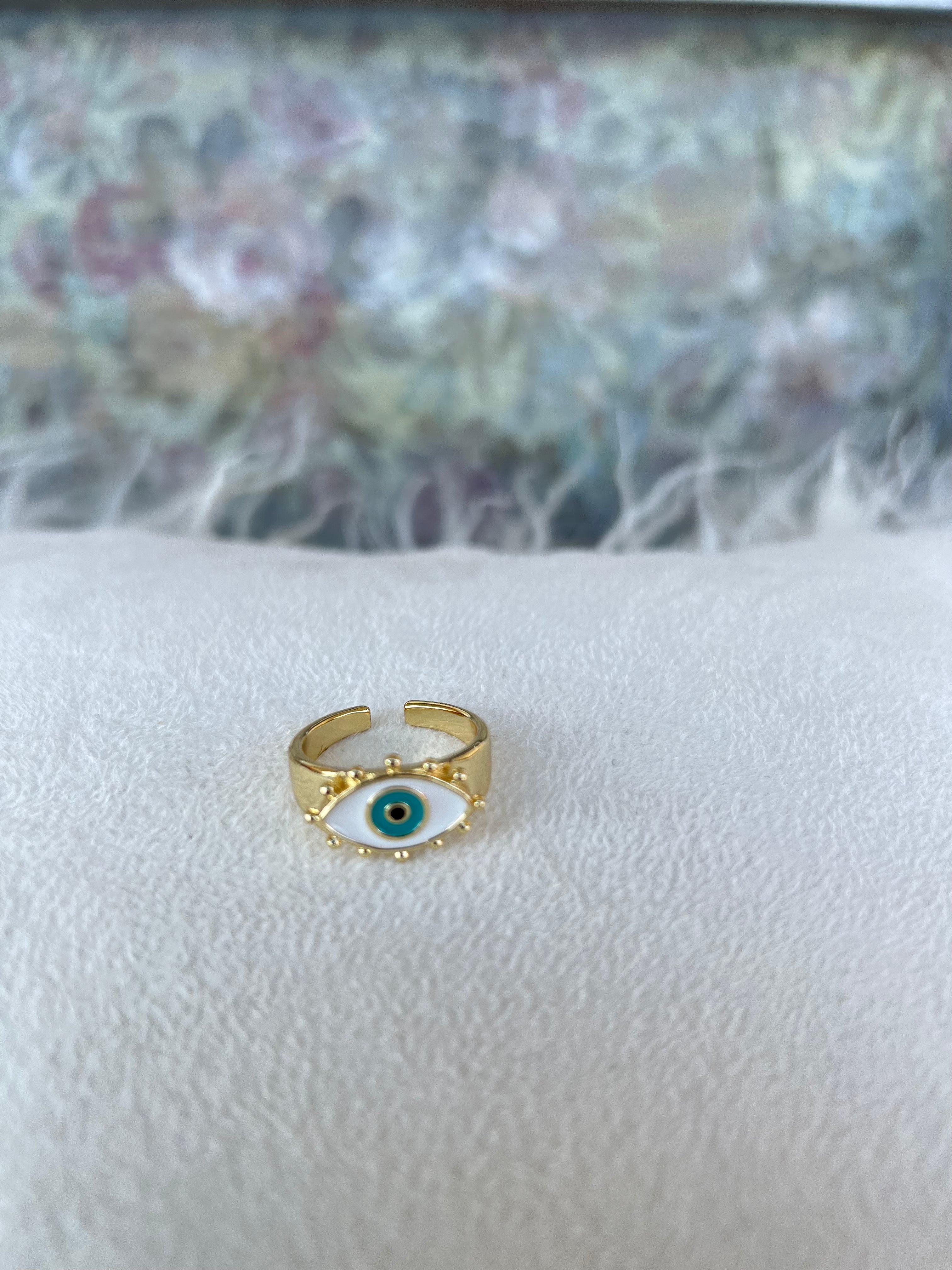 Green Evil Eye Ring In Gold