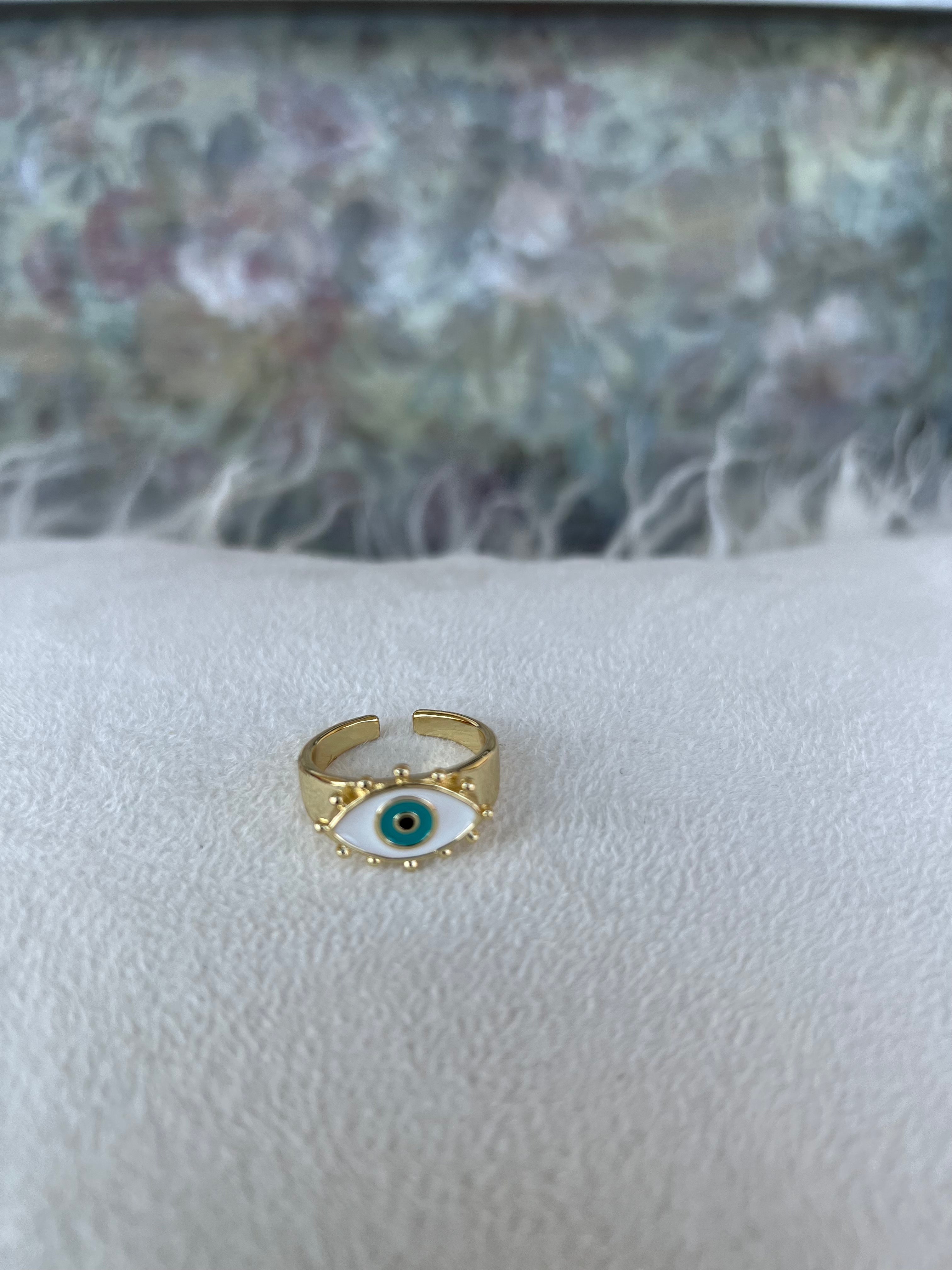 Green Evil Eye Ring In Gold